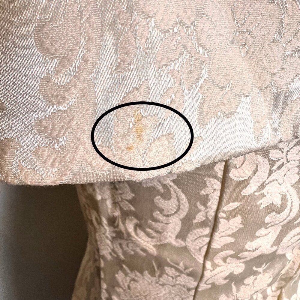 Vintage 1980s Roberta Ivory Brocade Courthouse Wedding Dress Gold Appliqué XS - Picture 10 of 11